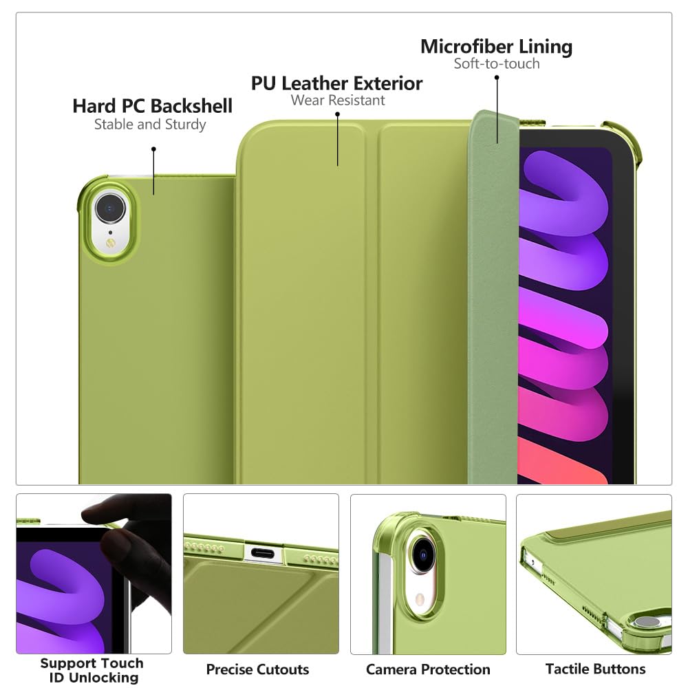 MoKo For iPad Mini 7 (A17 Pro) Case 2024,iPad Mini 6 Case 2021,8.3 inch iPad Mini 7th/6th Generation Case,Slim Lightweight Hard Back Shell Stand Cover for iPad Mini 2024 with Touch ID, Wild Fern Green