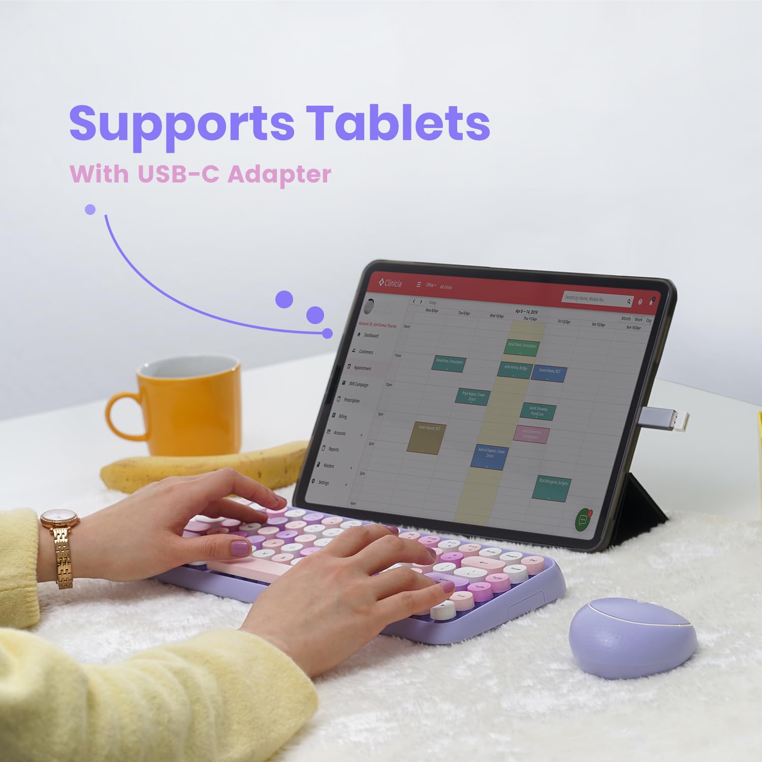 Perixx Periduo 713Pp Wireless Mini Keyboard And Mouse Combo   Retro Round Key Caps   Pastel Purple   Us English Layout (Pd 713Ppus 11953)