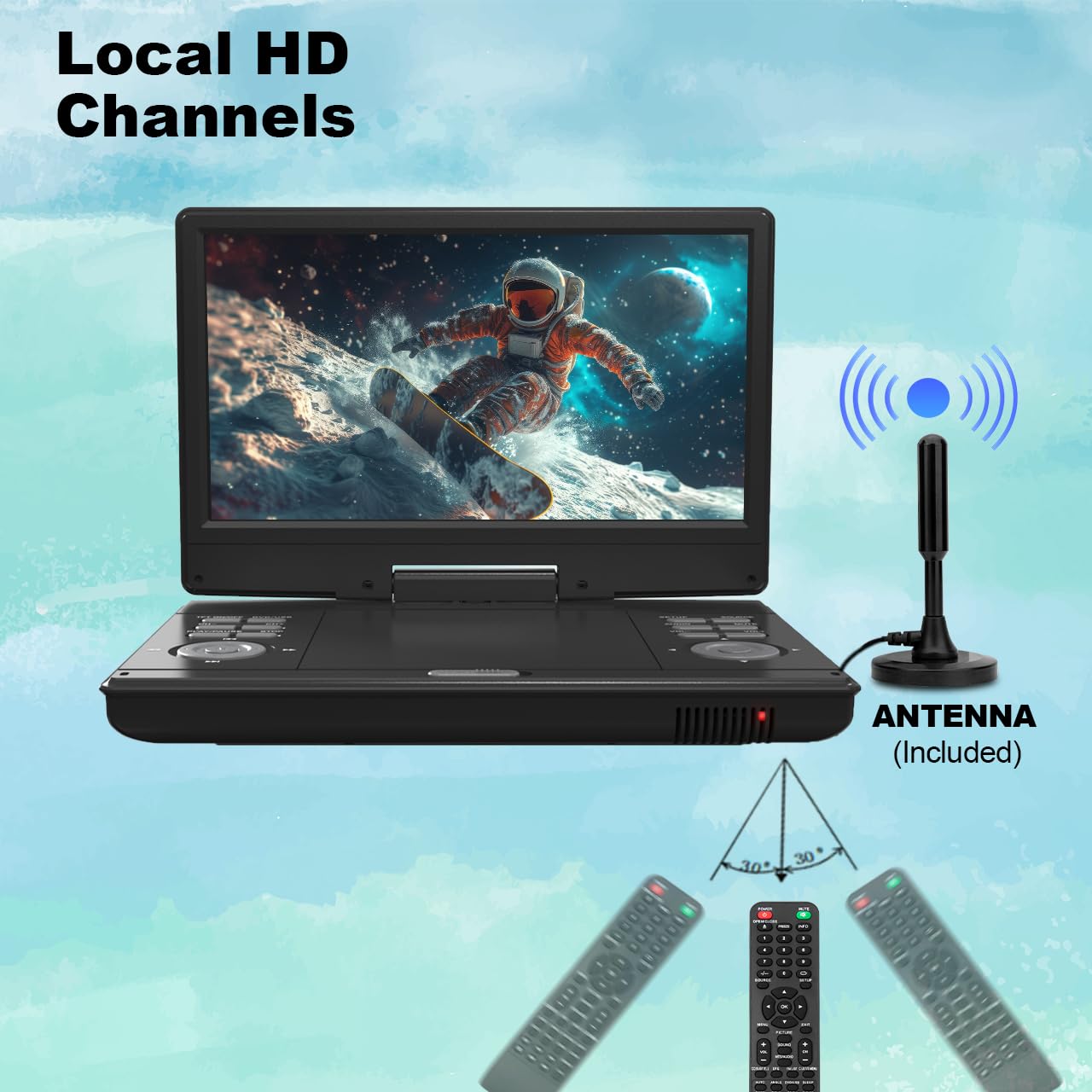 13.8'' Portable Tv/Dvd Player Combo With 12'' Hd Screen And Digital Tuner, Hdmi Input, Built In Battery And High Volume Speakers