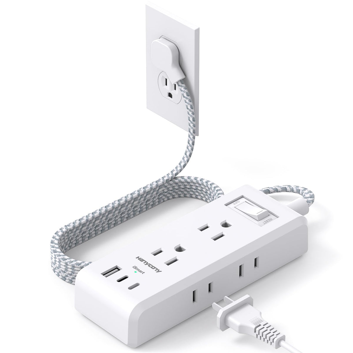 Cruise Ship Essentials, Flat Plug Extension Cord, Power Strip With 6 Outlets 3 Usb Ports(2 Usb C), 5Ft Outlet Extender With Wall