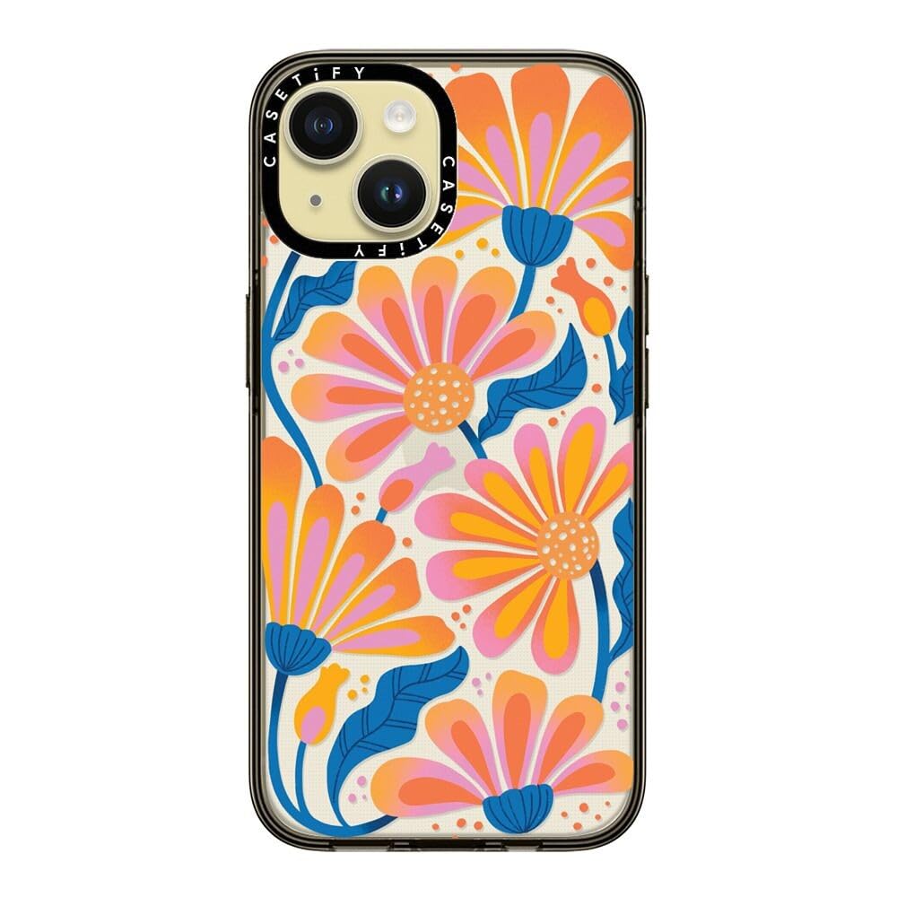 Casetify Compact Case For Iphone 15 [2X Military Grade Drop Tested / 4Ft Drop Protection]   Lazy Daisy   Clear Black