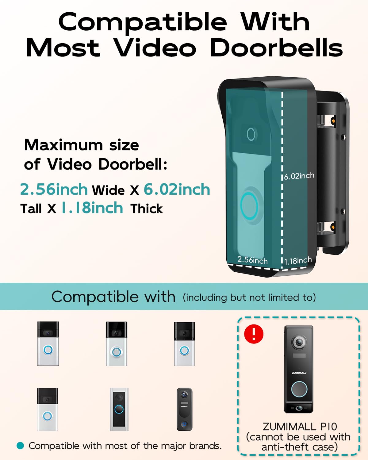 Zumimall Adjustable Angle Video Doorbell Mount, Adjust 90 Degrees Wireless Camera Doorbell Bracket Holder For Home Apartment Off