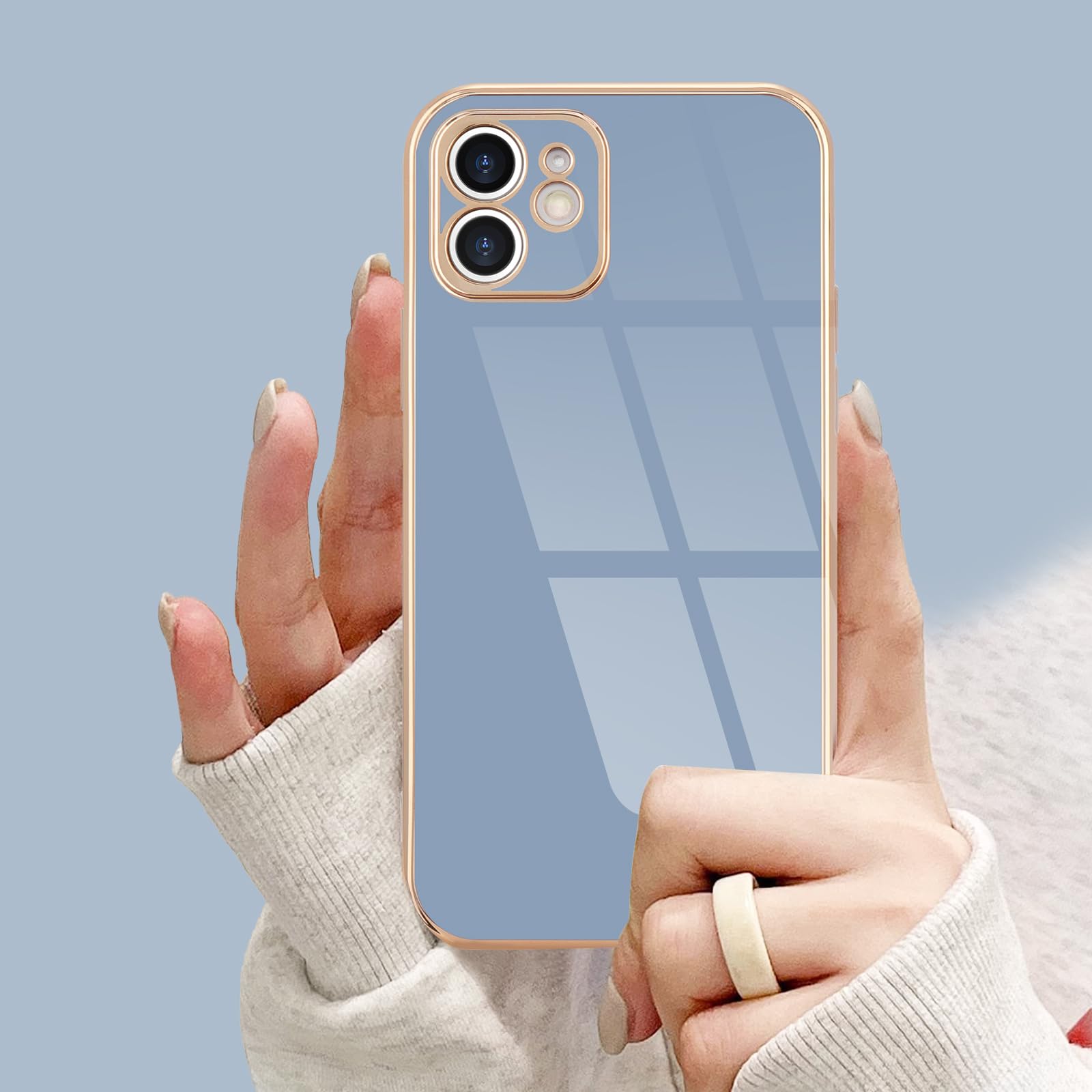 Lafunda Designed For Iphone 12 Case, Cute Luxury Plating Case For Women Girls Classy Electroplated Golden Edge Shockproof Tpu Bu