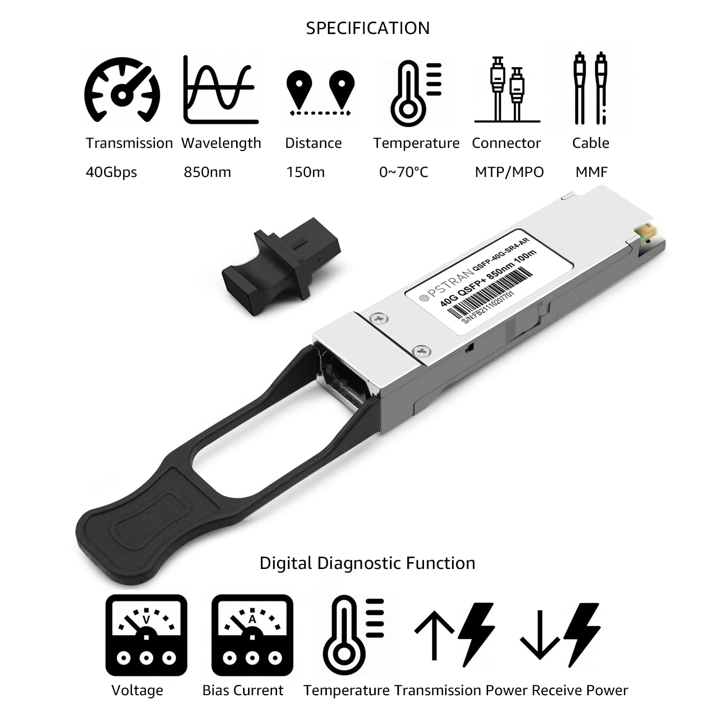 Opstran 40Gbase Sr4 Qsfp+ Optical Transceiver Module Compatible With Arista Qsfp 40G Sr4 40G Qsfp+ Sr4 850Nm 100M Ddm Mtp/Mpo 12