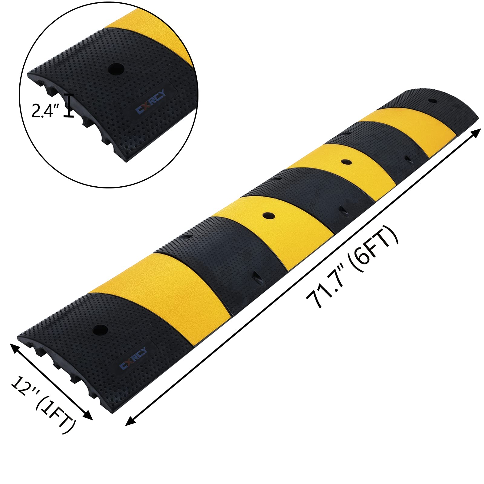 CXRCY Heavy Duty Modular 2-Channel Speed Bump Cable Ramp Rubber Yellow Black 71.7x12x2.4 Inch 2-Pack