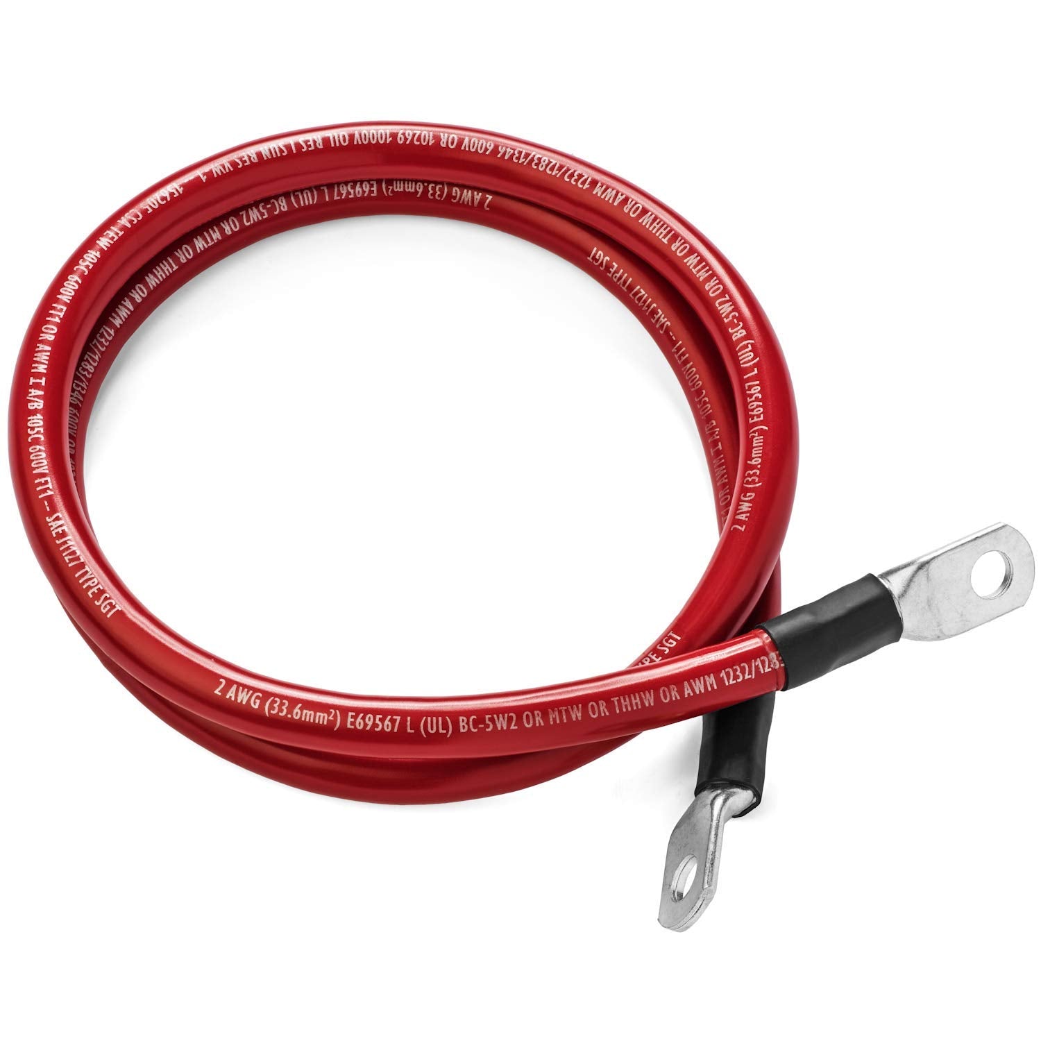 Spartan Power Red 1 Foot 1/0 Awg Battery Cable, Positive Only 3/8 M10