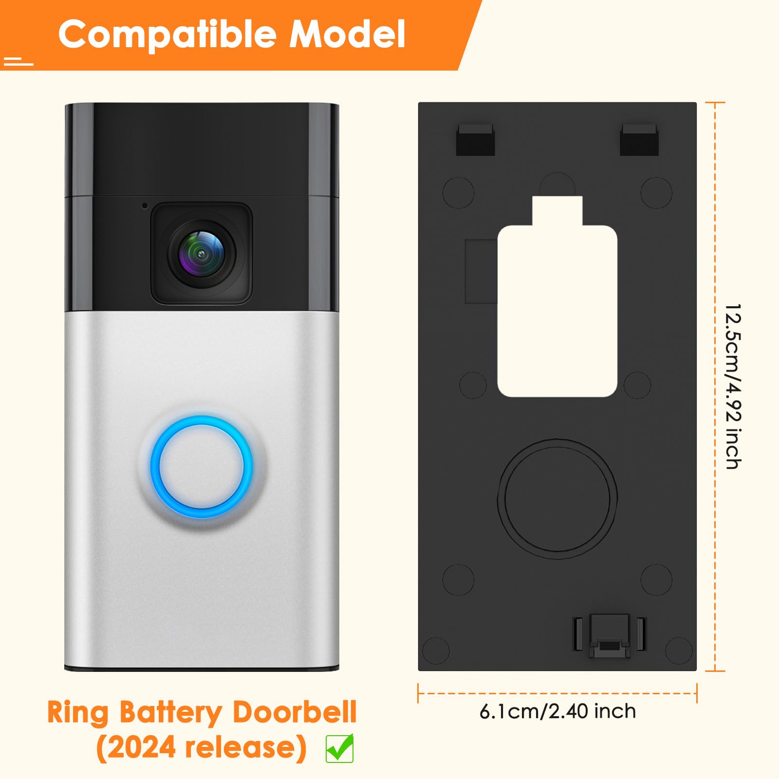 Locka Adhesive Video Doorbell Mount For Ring Battery Doorbell (2024 Release), No Drilling Camera Door Mounting Holder Bracket Ac