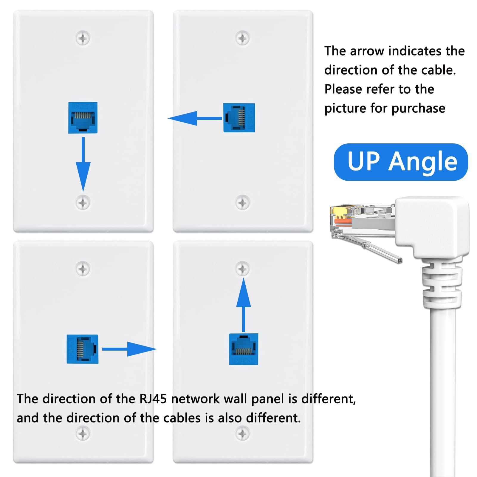 Juxinice 2Pack 90 Degree Cat6 Ethernet Cable White 3.3Ft Upangle, Cat 6 Right Angle Ethernet Patch Cable Gigabit Rj45 Network Cable,Bandwidth Up To 250Mhz 1Gbps