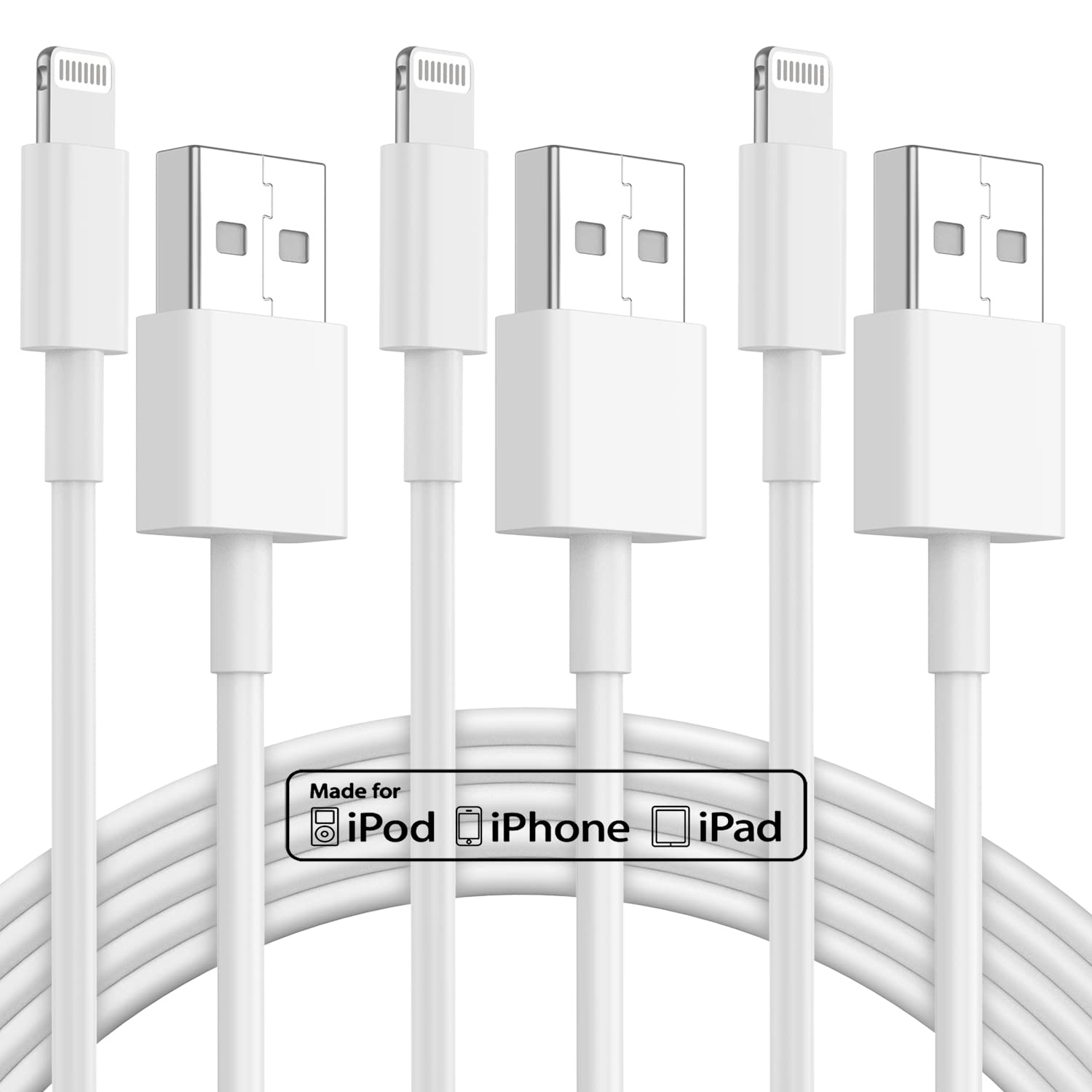 6 Ft Iphone Charger 3Pack, [Apple Mfi Certified] Usb To Lightning Cable 6Ft, Iphone Charger Cord 6 Foot, 6 Feet Super Fast Apple