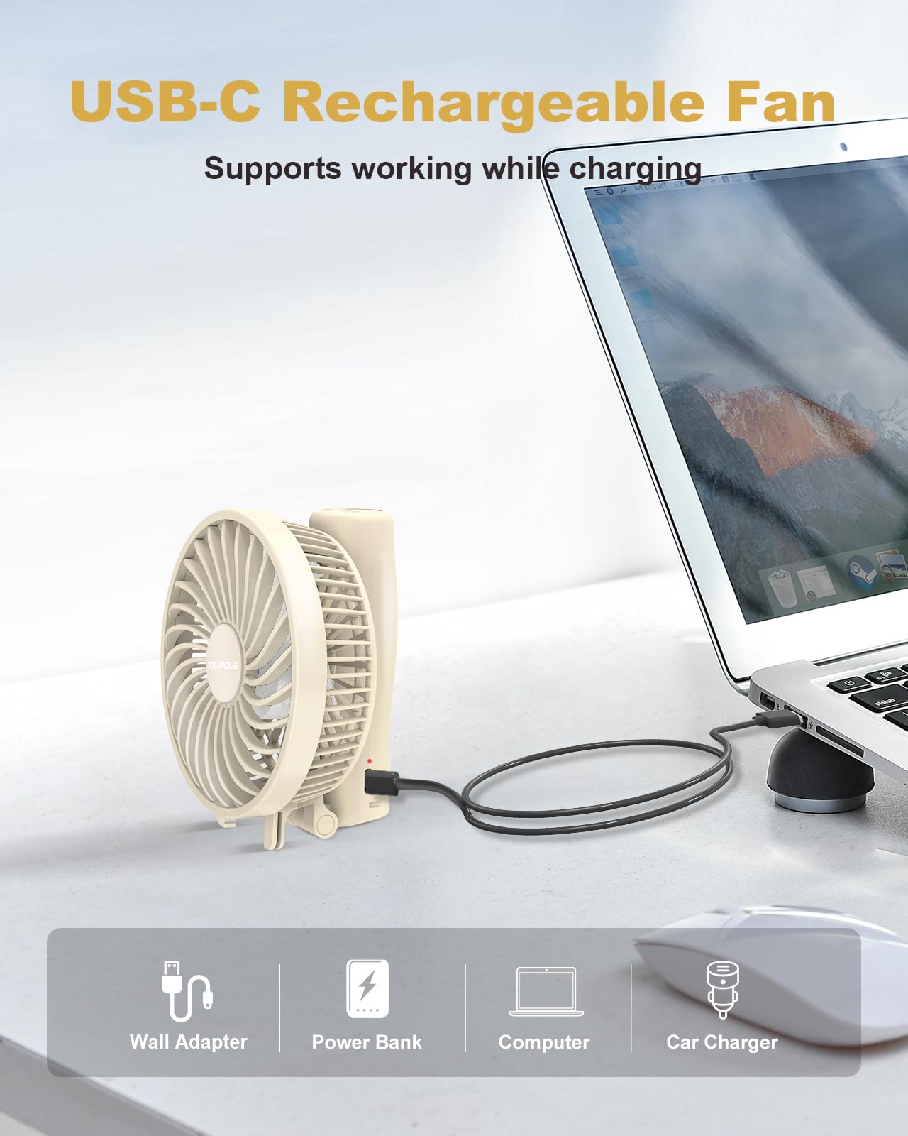 Tripole Handheld Fan Portable Mini Fan, 3 Speeds Rechargeable Small Personal Fan, Foldable Usb Desk Fan, Powerful Hand Held Fan