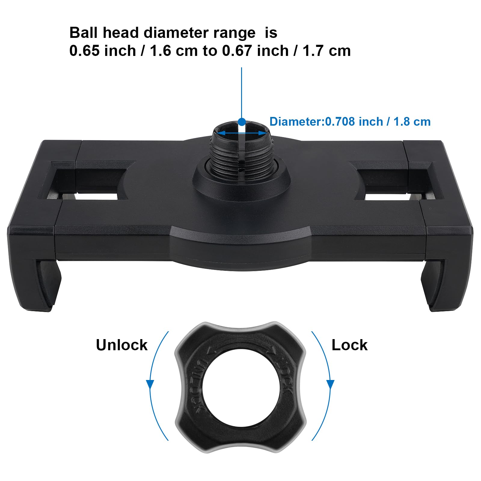 Mippko Universal Ipad And Phone Mount Adapter For Tablet/Ipad/Nexus/Lg G Pads/E Reader/Switch/Iphone,Ball Hole Compatible With Diameter Of 0.669 Inch /17Mm Ball Head,Multi Angle Adjustable,Black
