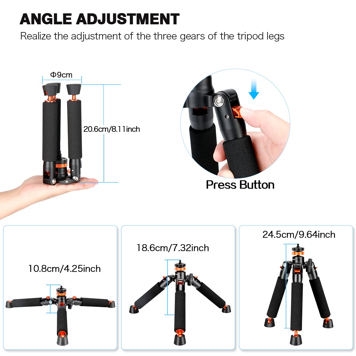 Koolehaoda A3 Mini Tripod With 1/4 And 3/8'' Screw Mount, Universal Monopod Support Base Unipod Support Compatible With Dslr Cam
