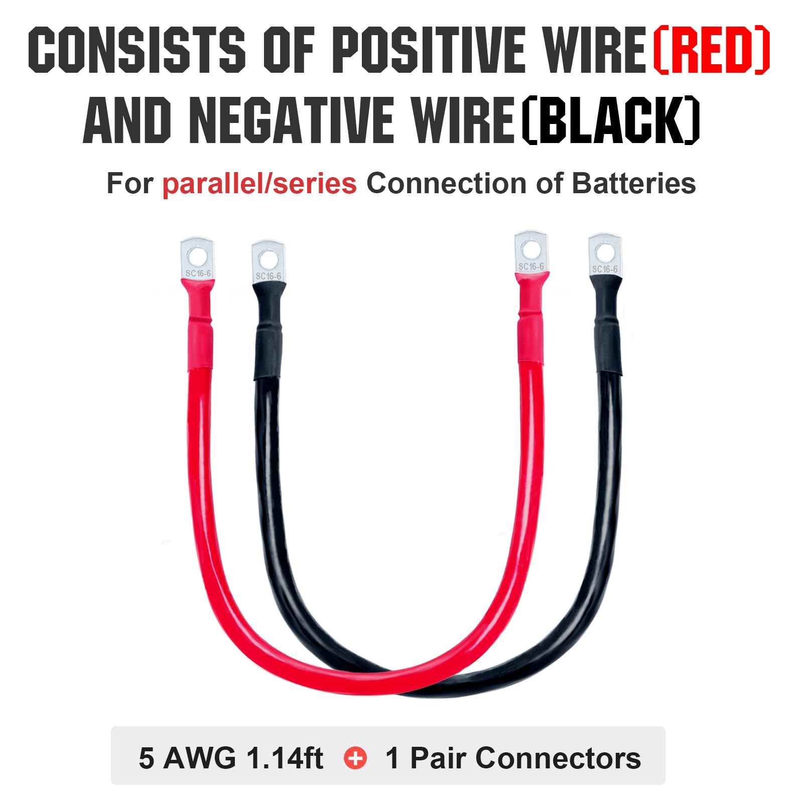 Eco Worthy 5Awg Battery Cable With 15/64' Lug Terminals 14Inch Cables Set Tinned Copper Battery Inverter Cable For Car, Truck, R