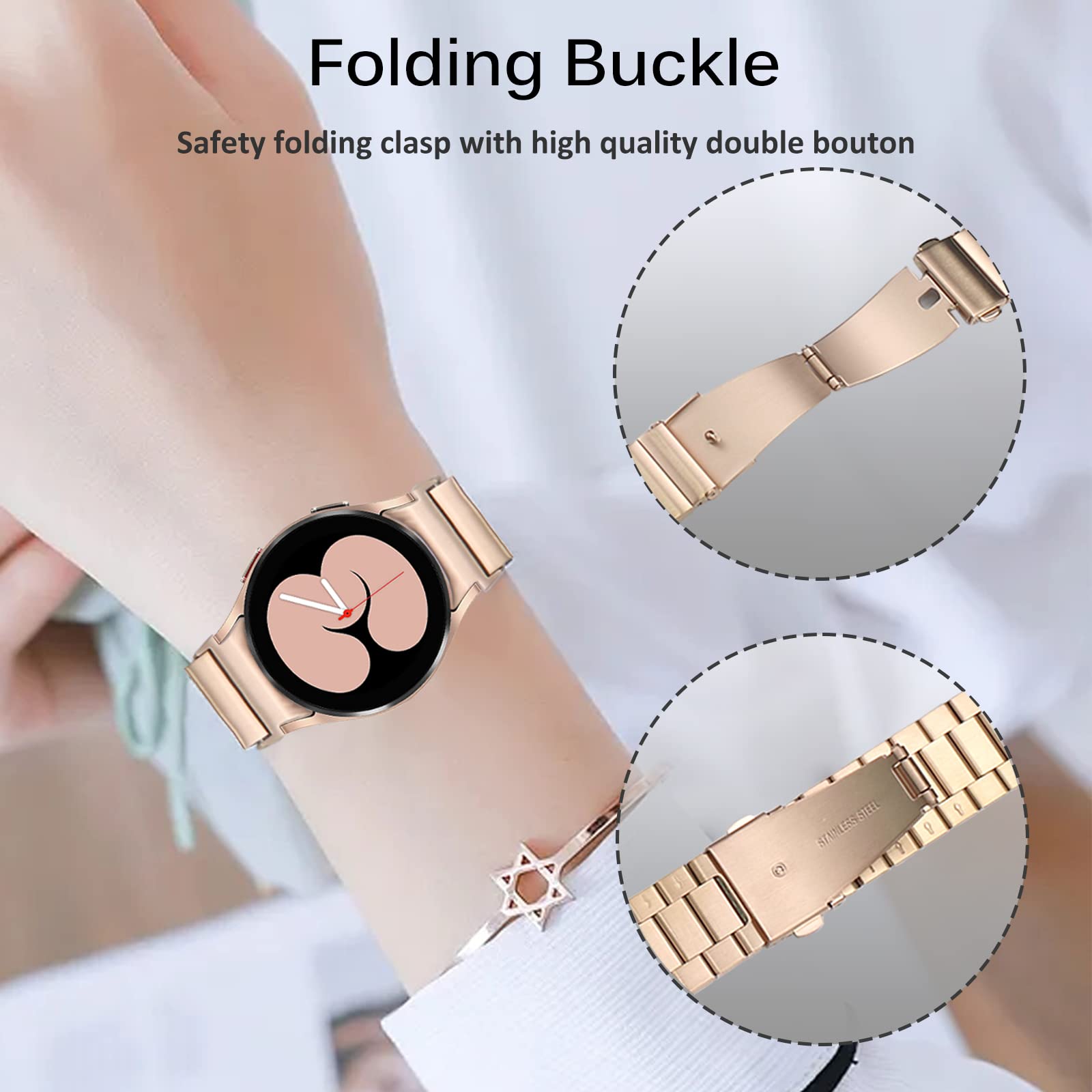 Miimall For Samsung Galaxy Watch 5 Pro 45Mm Band/Watch 5 &4 44Mm 40Mm/Watch 4 Classic 46Mm 42Mm Band Metal, [Upgraded Design]No