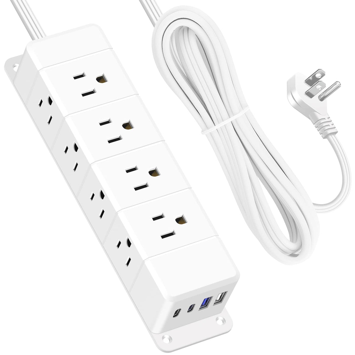 30W Usb C Power Strip Surge Protector,Ultra Thin Flat Plug Power Strip 4 Side 12 Outlets,Pd Fast Charing,2 Usb C, 2 Usb A(4 Usb