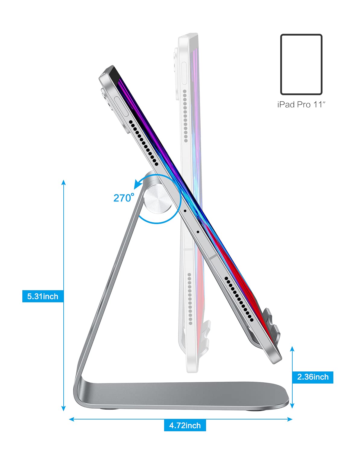 Omoton Tablet Stand Holder Angle Adjustable, T1 Desktop Aluminum Tablet Dock Cradle Compatible With Ipad Air/Mini, Ipad 10.2, Ipad Pro 11/12.9, Samsung Tab And More Up To 12.9'', Grey