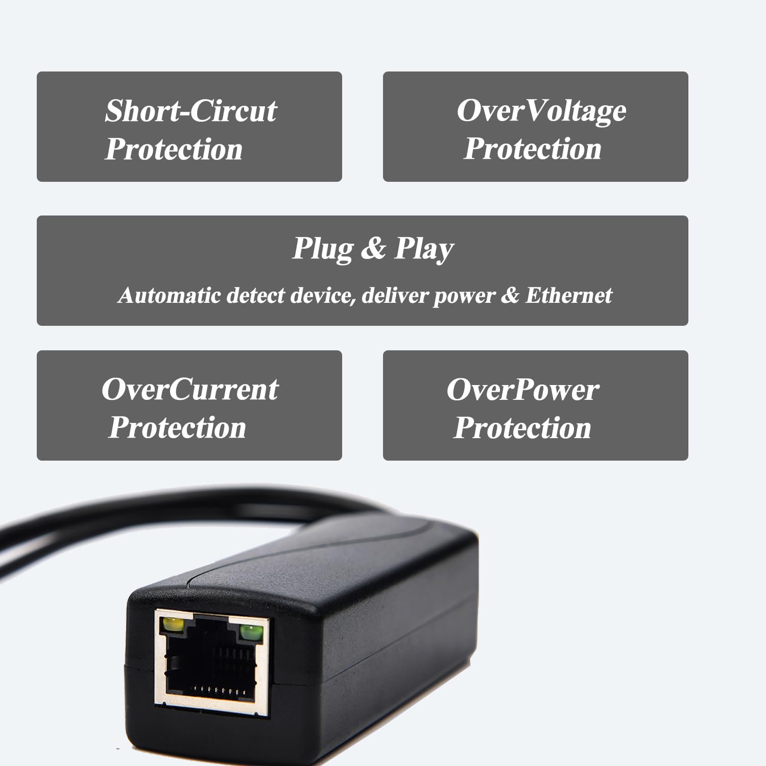 Revodata Type C Port Poe Splitter Gigabit 5V/3A, Poe To Usb C 5V/3A Output, Gigabit Ethernet Compatible With Ieee802.3Af/At, Plu