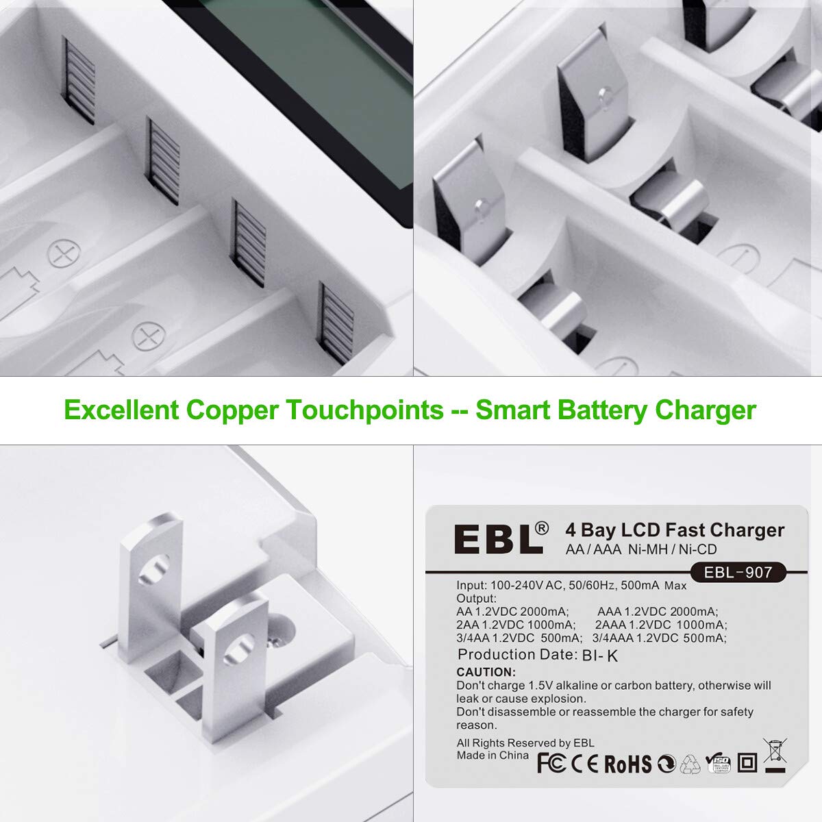 Ebl Lcd Battery Charger Smart Individual 907 Aa Aaa Rechargeable Battery Charger For Ni-Mh Ni-Cd Rechargeable Batteries