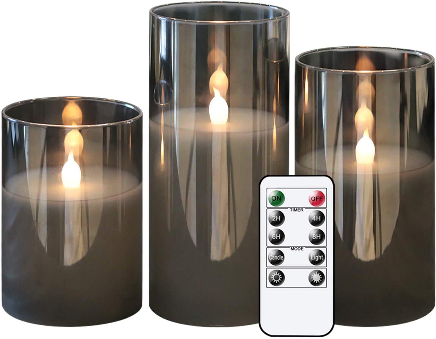 Genswin Gray Glass Flameless Led Candles Battery Operated With Timer And 10 Key Remote, Real Wax Warm Light Candles Flickering F