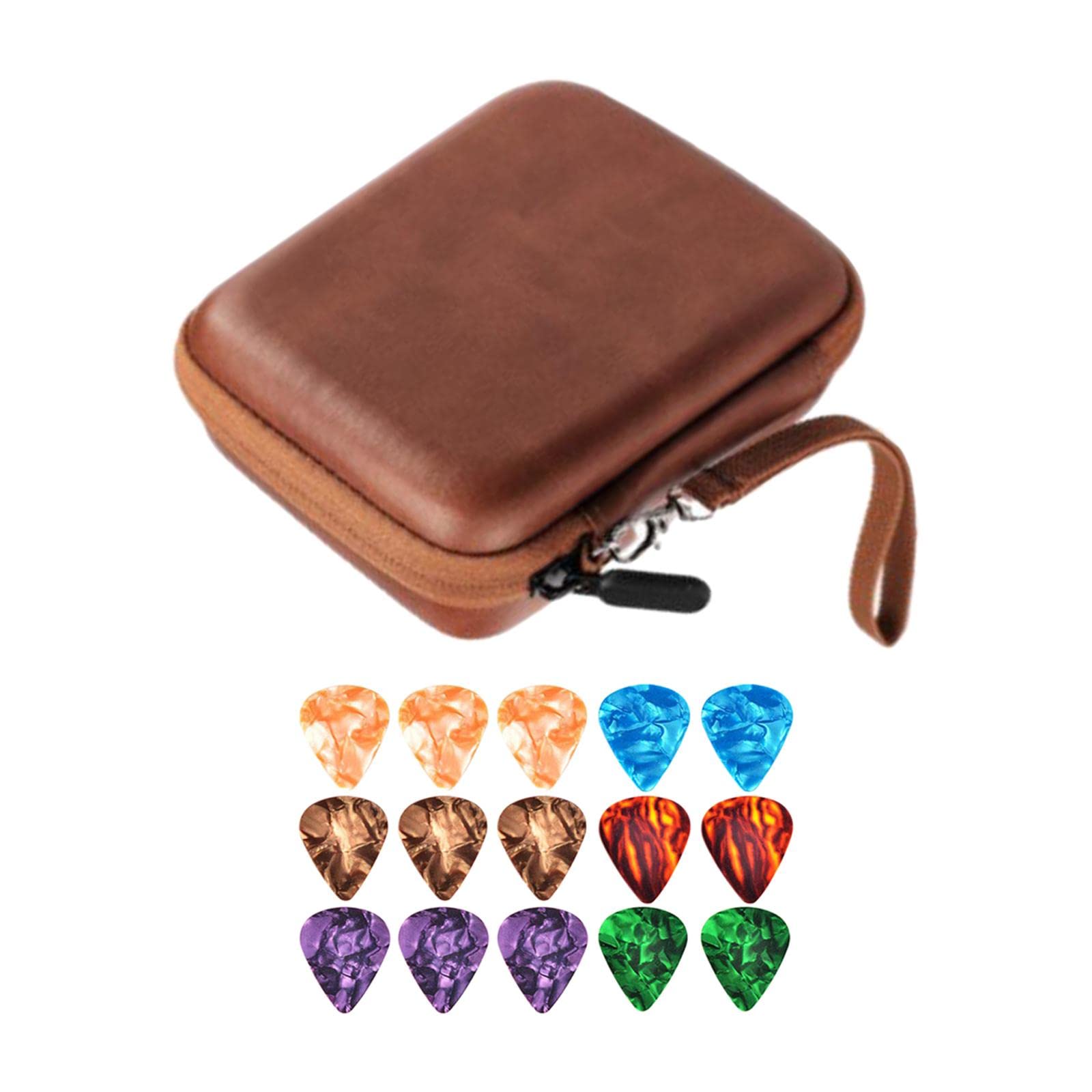 Myaddiction Leather Guitar Picks Holder Case Plectrums Bag For Guitar Pick Brown