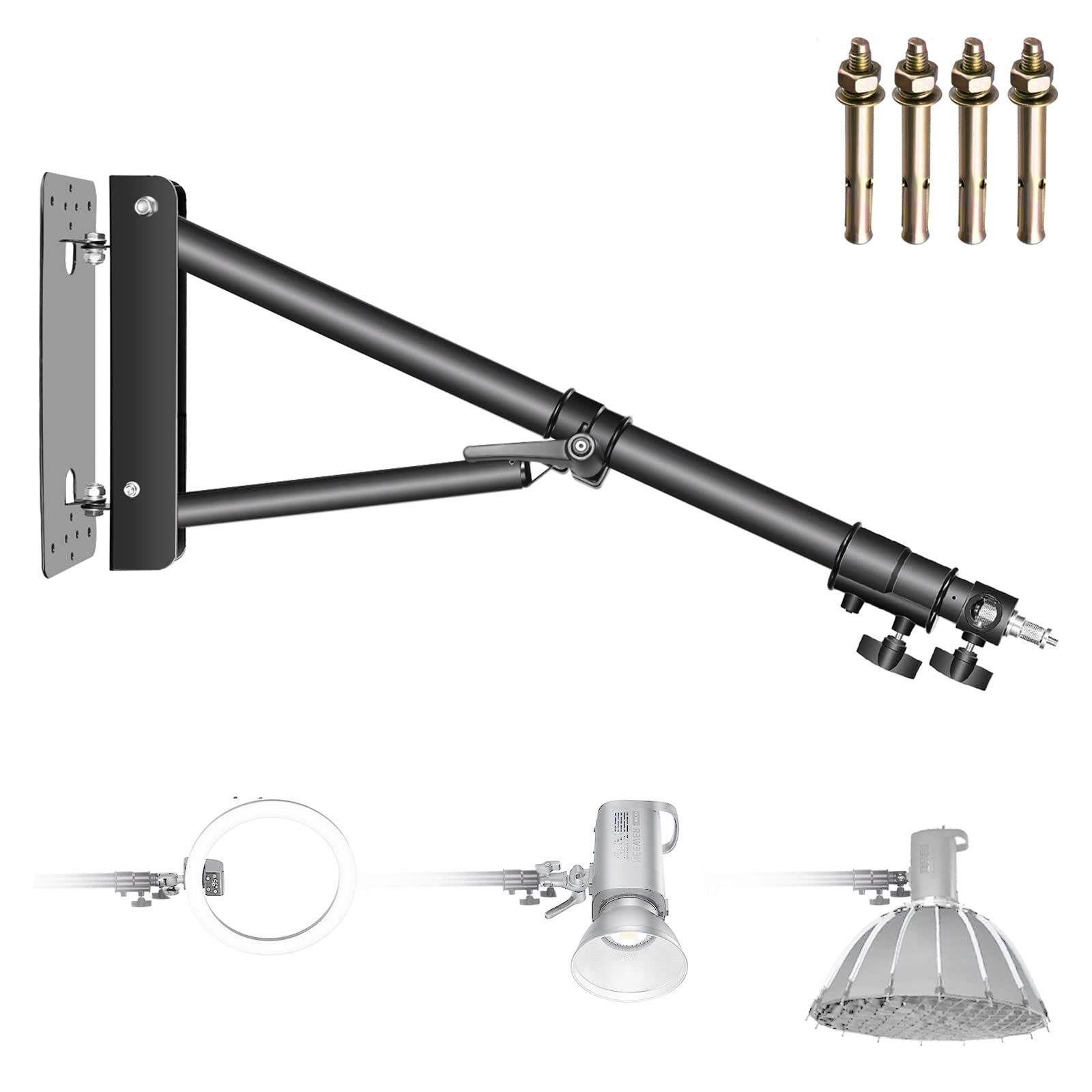 Neewer Wall Mounting Triangle Boom Arm For Ring Light, Monolight, Softbox, Reflector, Umbrella, And Photography Strobe Light, Su