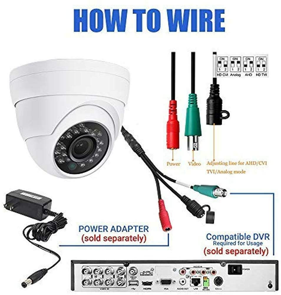 2Mp Hd Full Color Night Vision Dome Tvi Cctv Surveillance Security Coax Camera With Visible White Led Lights, Compatible With An