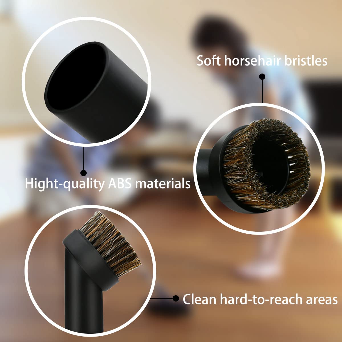 2 Pcs Black Round Dust Brush 1.25'' Vacuum Hose 25Mm Horse Hair For Most Vacuum Cleaners Accessories