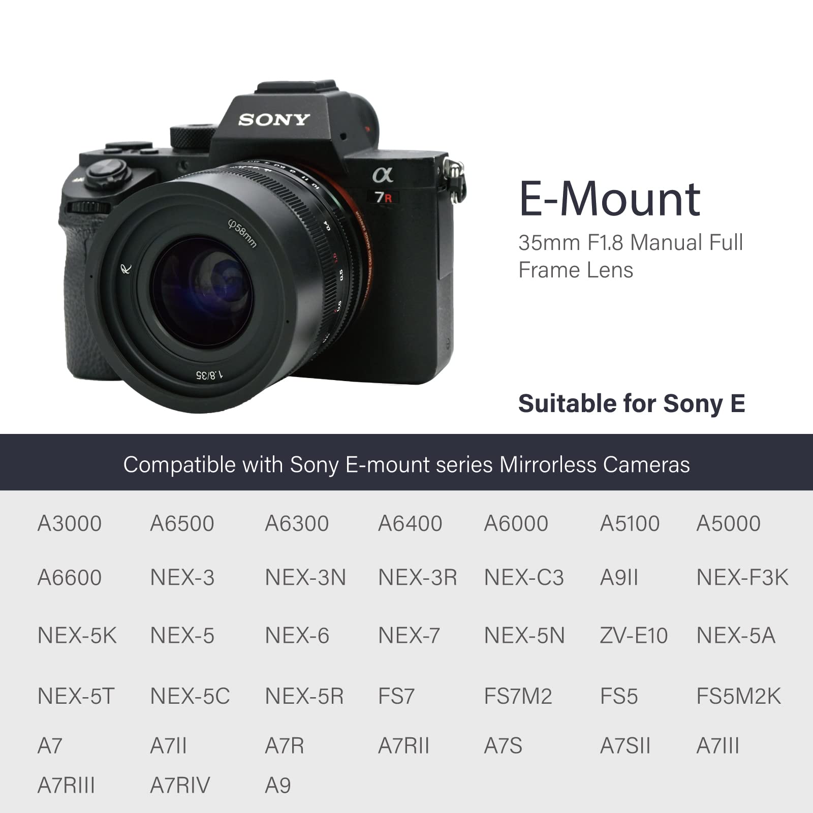 Astrhori 35Mm F1.8 Large Aperture Full Frame Manual Prime Lens Starburst Effect & Filter Slot Compatible With Sony E Mount Mirro