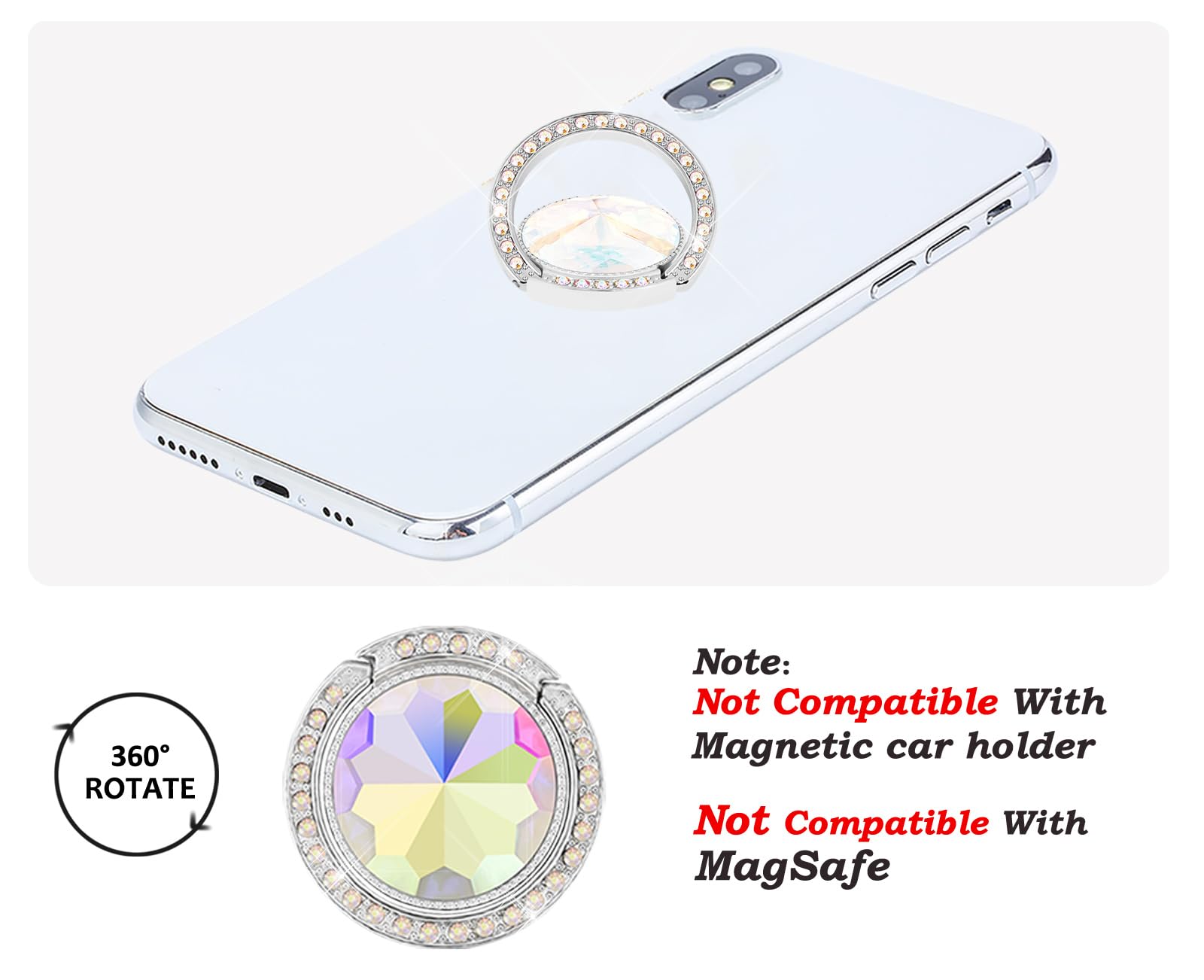 Lenoup Glitter Bling Bling Phone Ring Holder,Sparkle Phone Ring Grip Artificial Diamond Stand,Rhinestone Cell Finger Ring For Ph