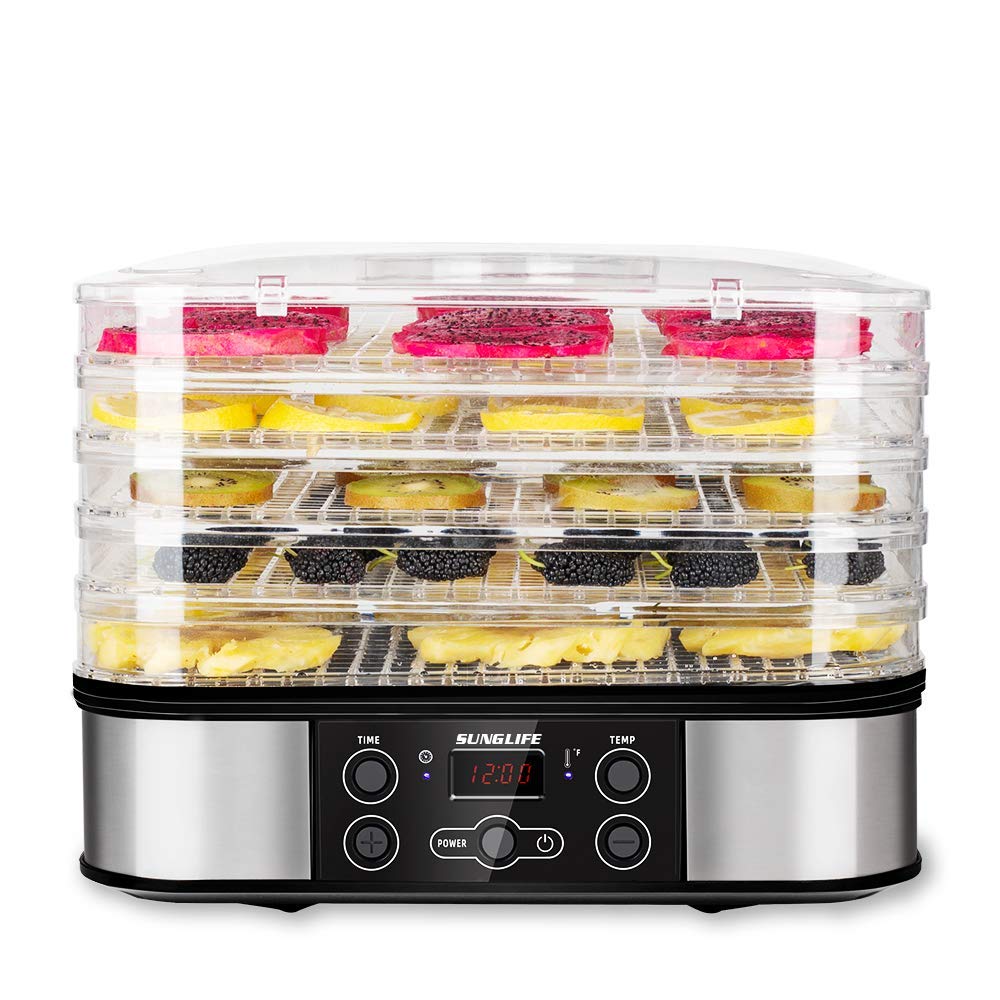 Sunglife Food Dehydrator Machine For Jerky/Meat/Beef/Fruit/Vegetable, 5 Bpafree Trays Automatic Food Drying Machine, Digital Te