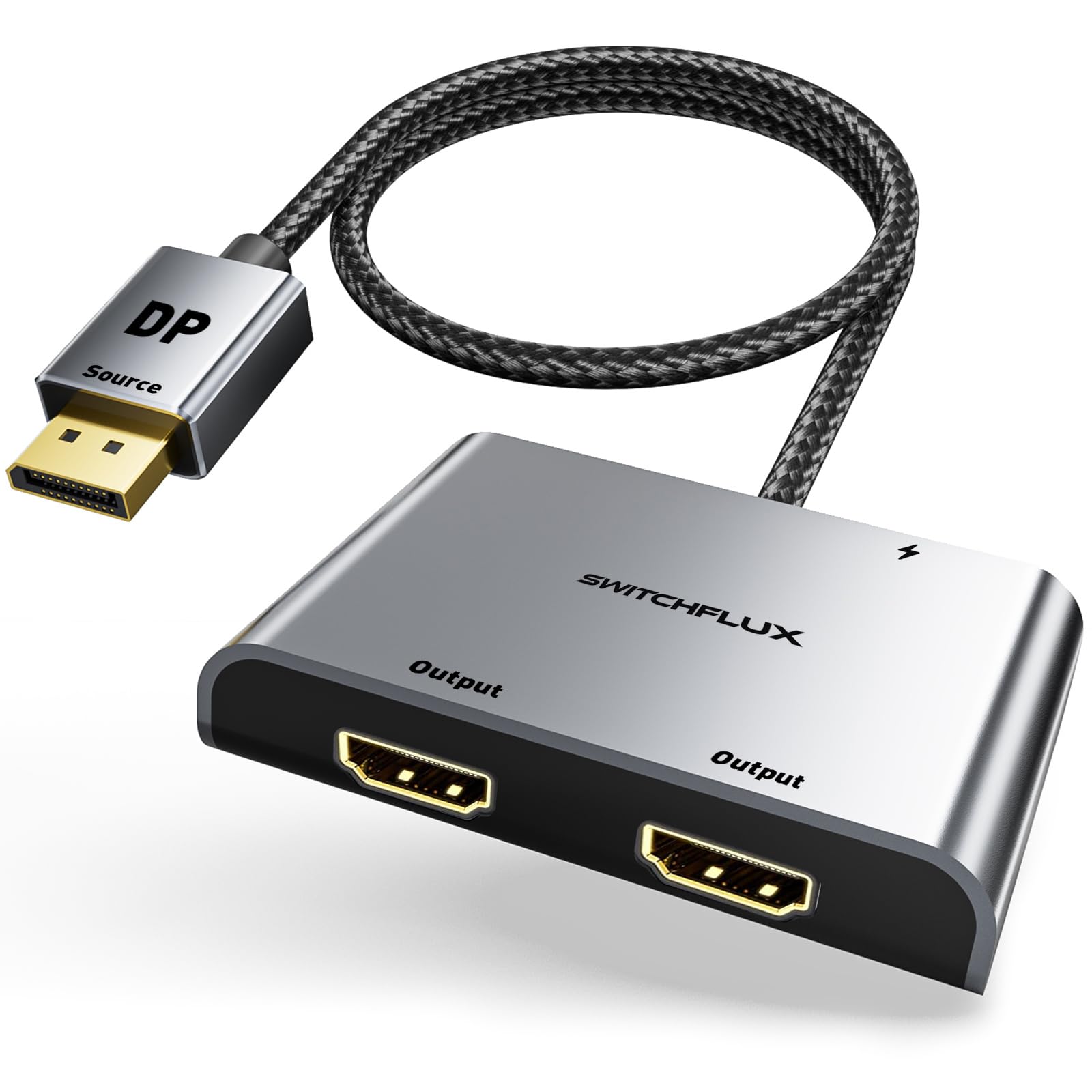 Switchflux Displayport To Dual Hdmi Adapter [4K@60Hz] Dp To Hdmi Splitter 1 In 2 Out Extended Display, Dp 1.2 To 2 Hdmi Female C