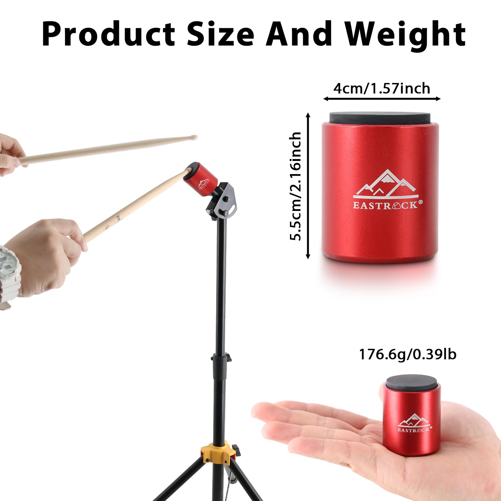Eastrock Mini Practice Drum Pad With Stand, 2.16 Inches Double Sided Silent Drum Pad, Silicone Dumb Drum For Beginners,Red