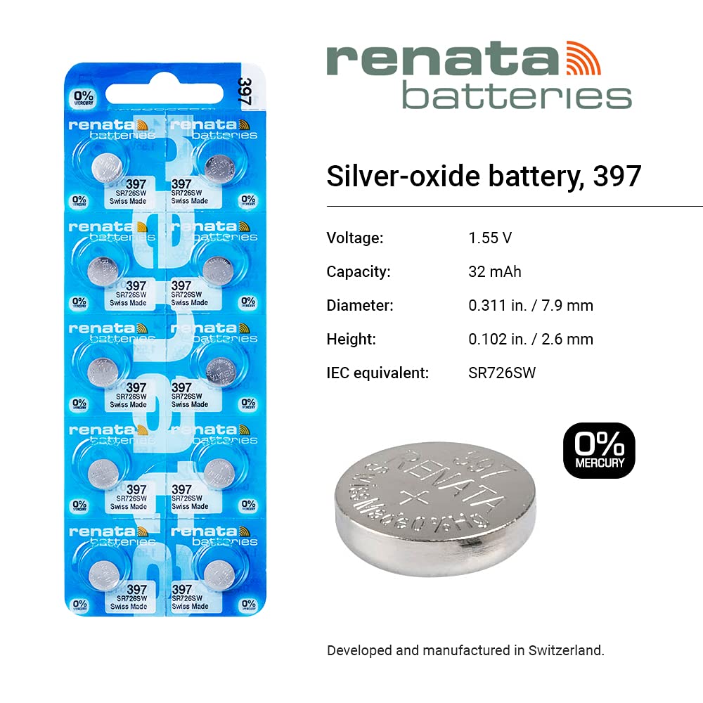 Renata Batteries 397 Silver Oxide 0% Mercury Battery (5 Pack)