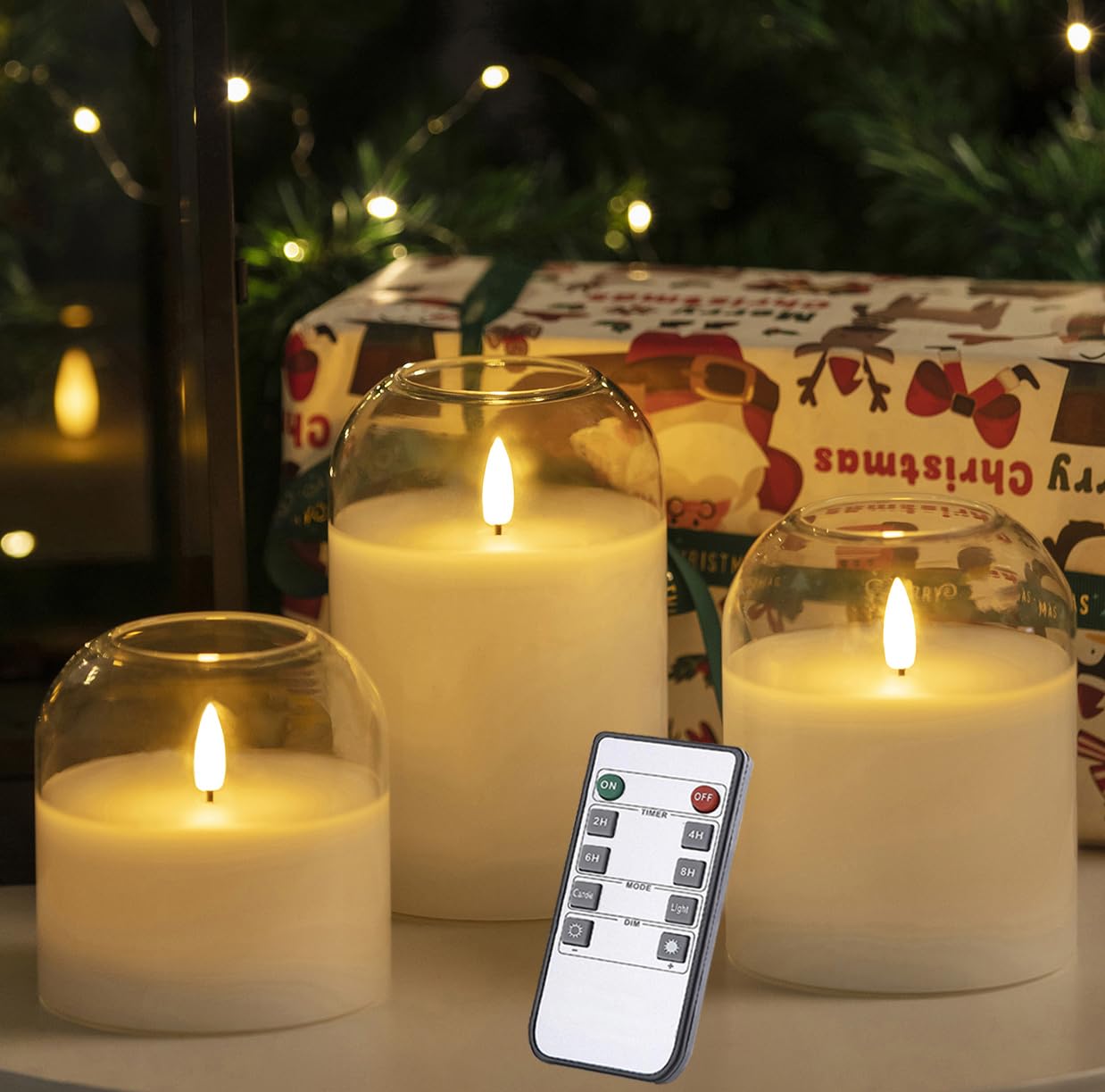Volnyus White Glass Flameless Candles Set Of 3 (F 4'' H 4'' 5'' 6'') With Remote Battery Operated Flickering Led Pillar Candles