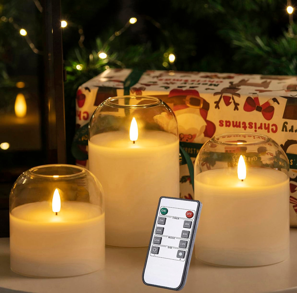 Volnyus White Glass Flameless Candles Set Of 3 (F 4'' H 4'' 5'' 6'') With Remote Battery Operated Flickering Led Pillar Candles