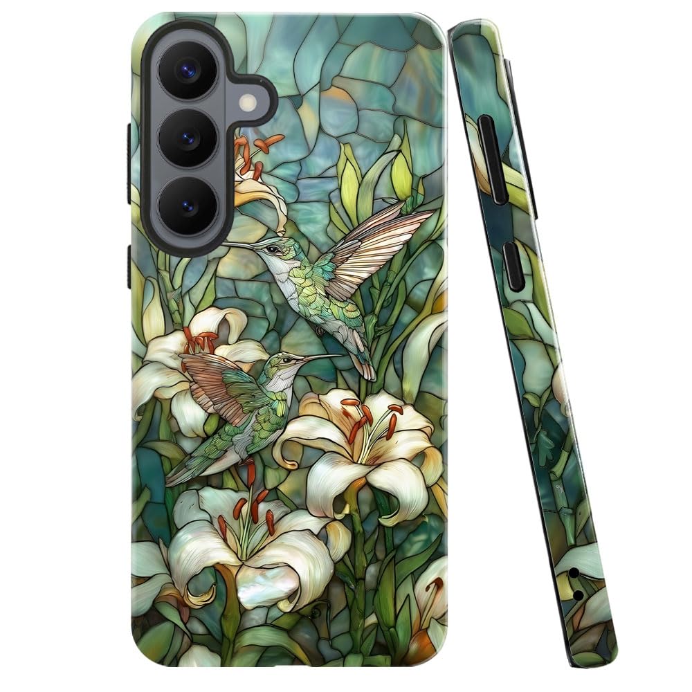 Case for Samsung Galaxy S26 Plus,Stained Glass Hummingbird Lily Phone Case Military-Grade Drop Protection Cover for Women Girl -