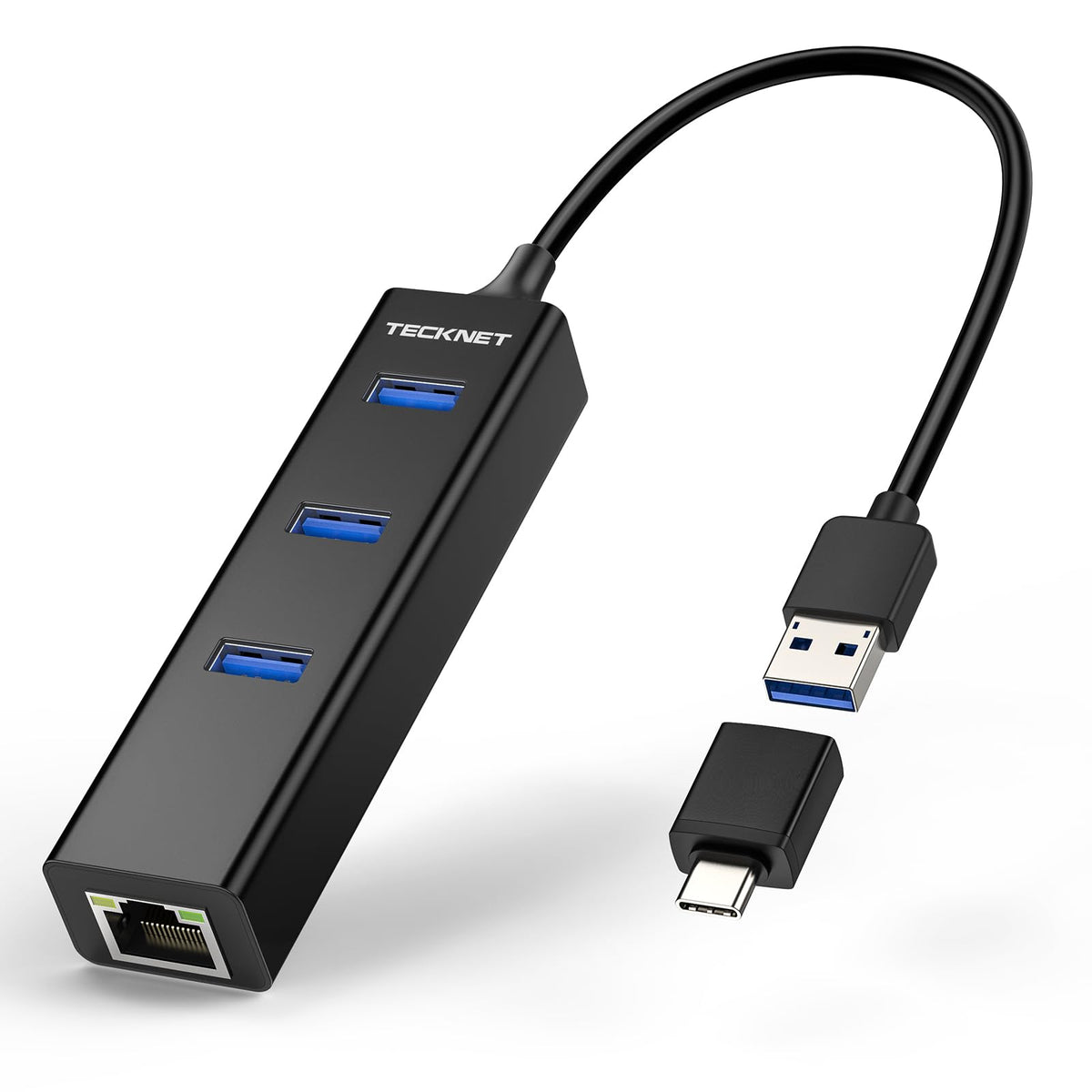Tecknet Usb To Ethernet Adapter, Usb C To Ethernet, Aluminum 3 Port Usb 3.0 Hub With Rj45 10/100/1000 Gigabit Ethernet Adapter C