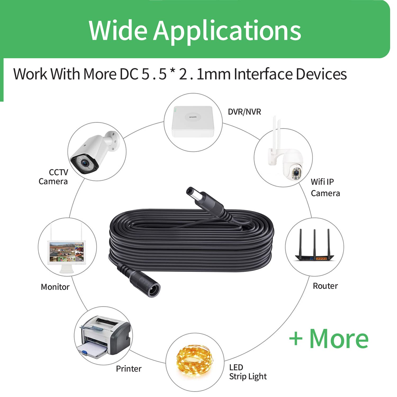 Security 01 26Ft 8M Dc Power Extension Cable For Security Camera Ip Wifi Camera,Dvr,Led Stripdc Extension Cord 5.5Mm X 2.1Mm,Bla