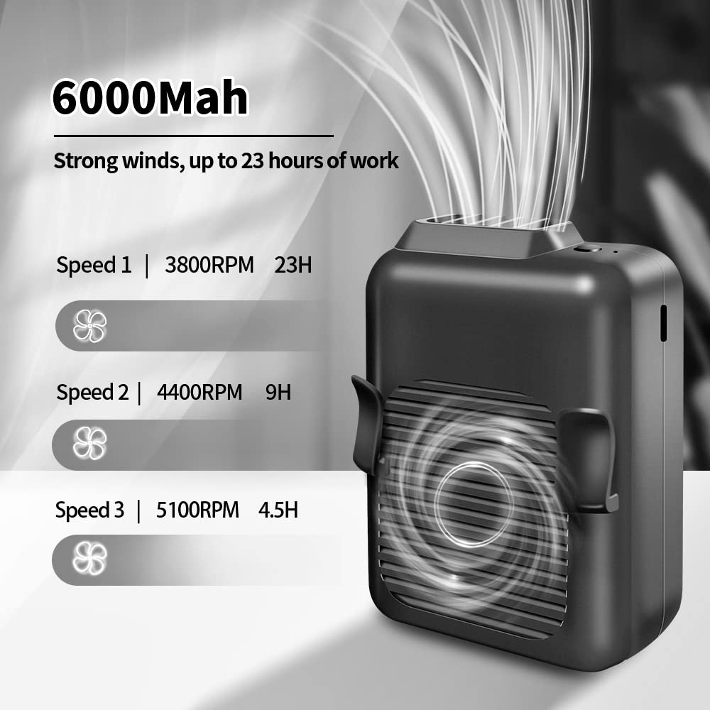 Cazokasi Waist Clip Fan Upto 23Hours 6000Mah Portable Rechargeable Fan Working Cooling Fan Hand Free Personal Fan Wearable Fan F