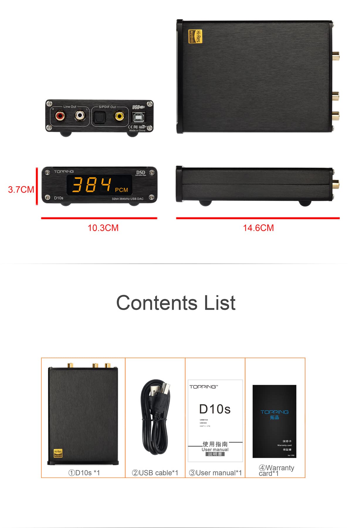 Topping D10S Mini Usb Dac Css Xmos Xu208 Es9038Q2M Opa2134 Audio Amplifier Decoder Black