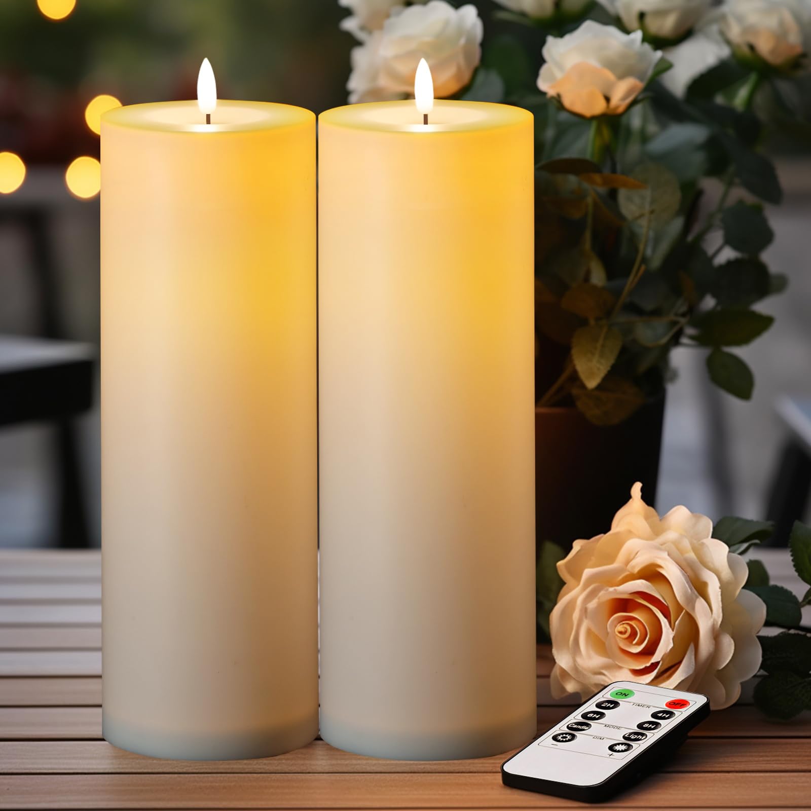5Plots 4'' X 12'' Waterproof Outdoor Flameless Candles Battery Operated Led Large Pillar Candles With Remote And Timer For Indoo