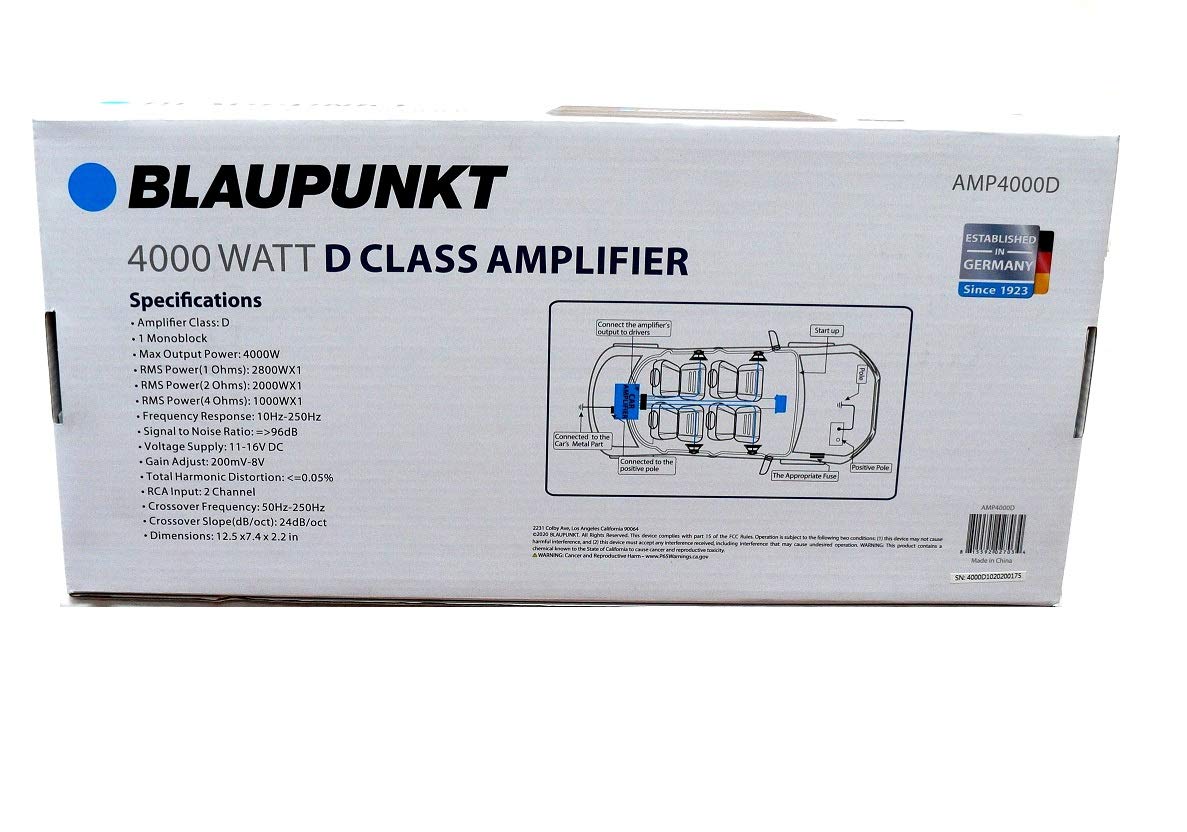 Blaupunkt Amp4000D Amp4000D 4,000 Watt Max Monoblock Class D Amp With Bass Remote