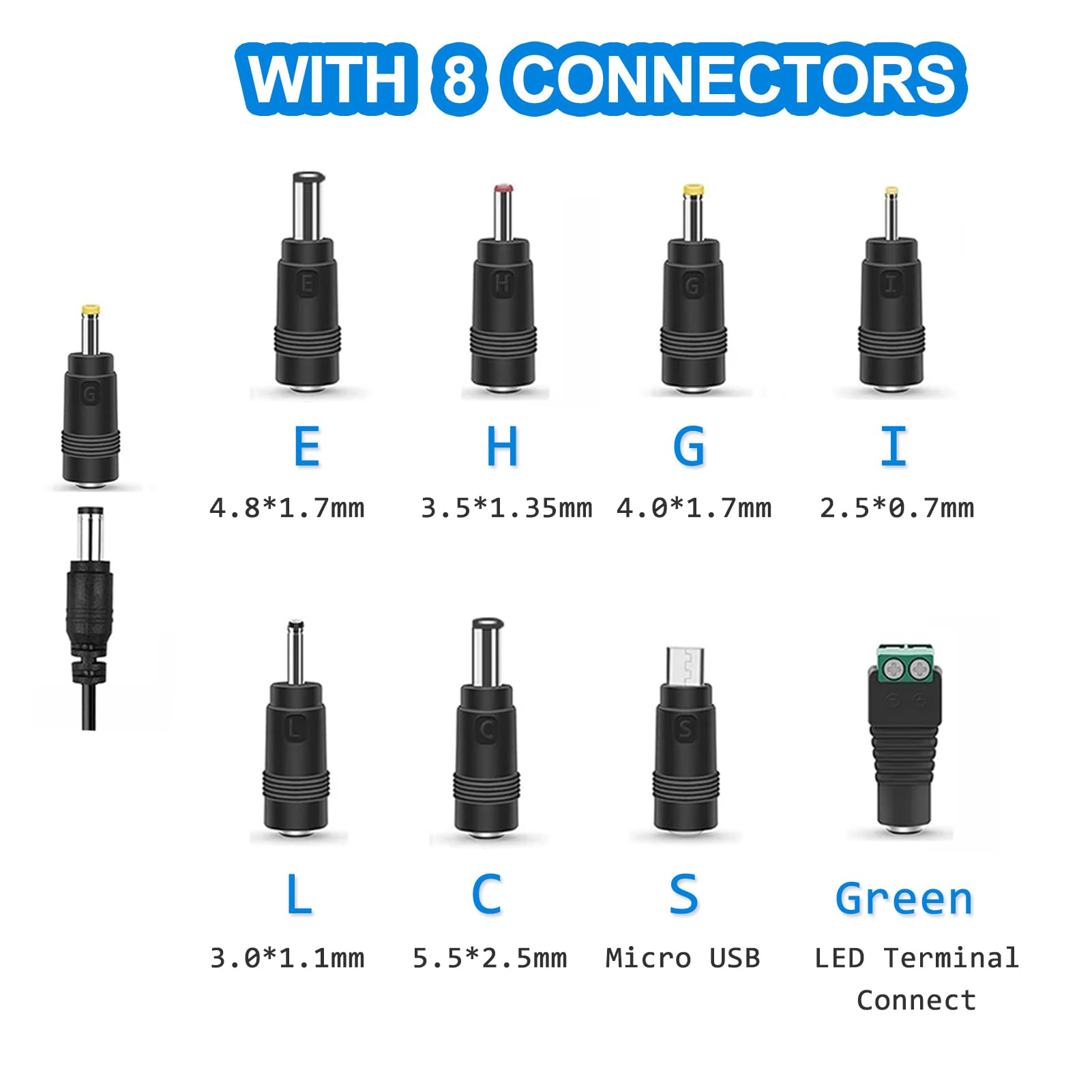 5V 2A Power Adapter, Dc 5V Power Cord With 8 Selectable Plug, Universal Power Adapter For Led Power Supply, Cctv Camera, Bt Spea