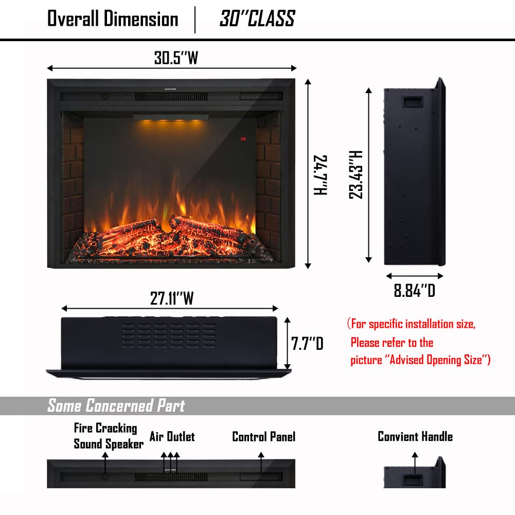 Masarflame 43'' Electric Fireplace Insert, Retro Recessed Fireplace Heater With Fire Cracking Sound, Remote Control & Timer, 750