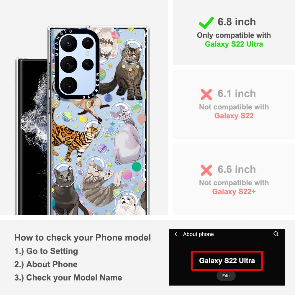 MOSNOVO Shockproof Phone Case Buffertech 6.6ft Drop for Samsung Galaxy S22 Ultra Space Cat Plastic