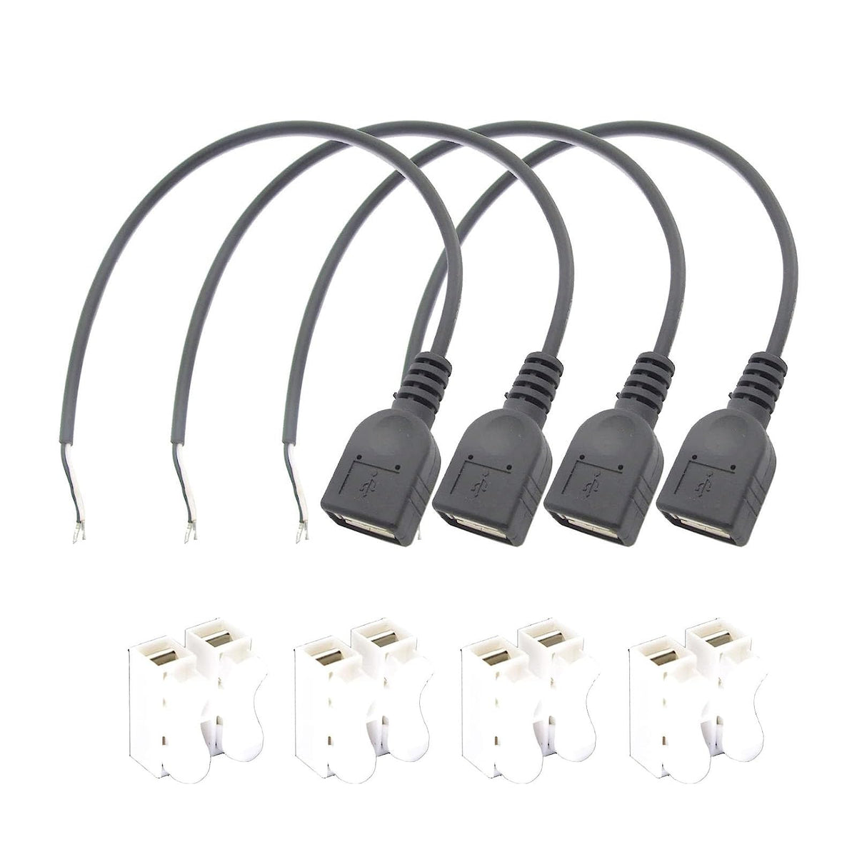Elnone Short Charging Usb 2 Wire Pigtail Cable (4 Pack 12 Inch) 30Cm 22Awg 3A Black Usb Female 2 Wire Power Cable Pigtail Cord C