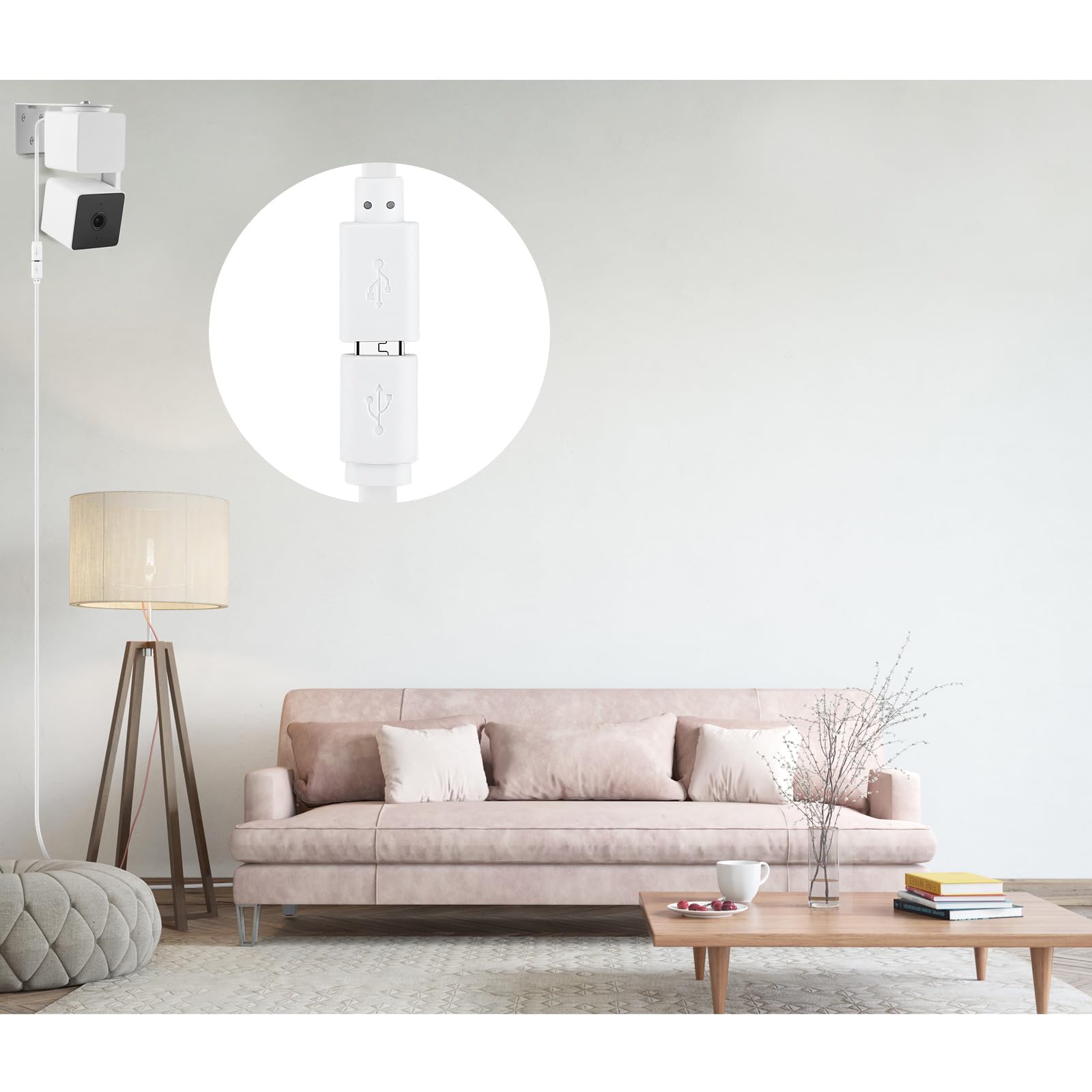 Smays 2 Pack 25 Ft Extension Cable For Wyze Cam V4, Wyze Cam Pan V3 / V3 Pro Camera, Long Micro Usb Power Cord With 90 Degree Ad