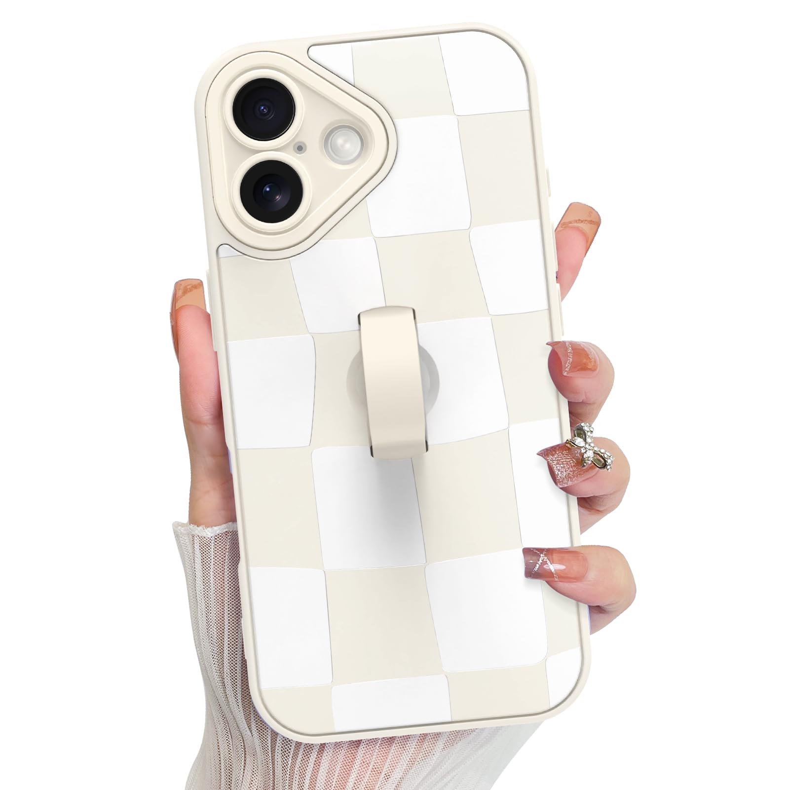 KANGHAR Compatible with iPhone 17 Case 2025, Silicone Checkered Cute Pattern, Wristband Kickstand Camera Protection Soft Slim Co