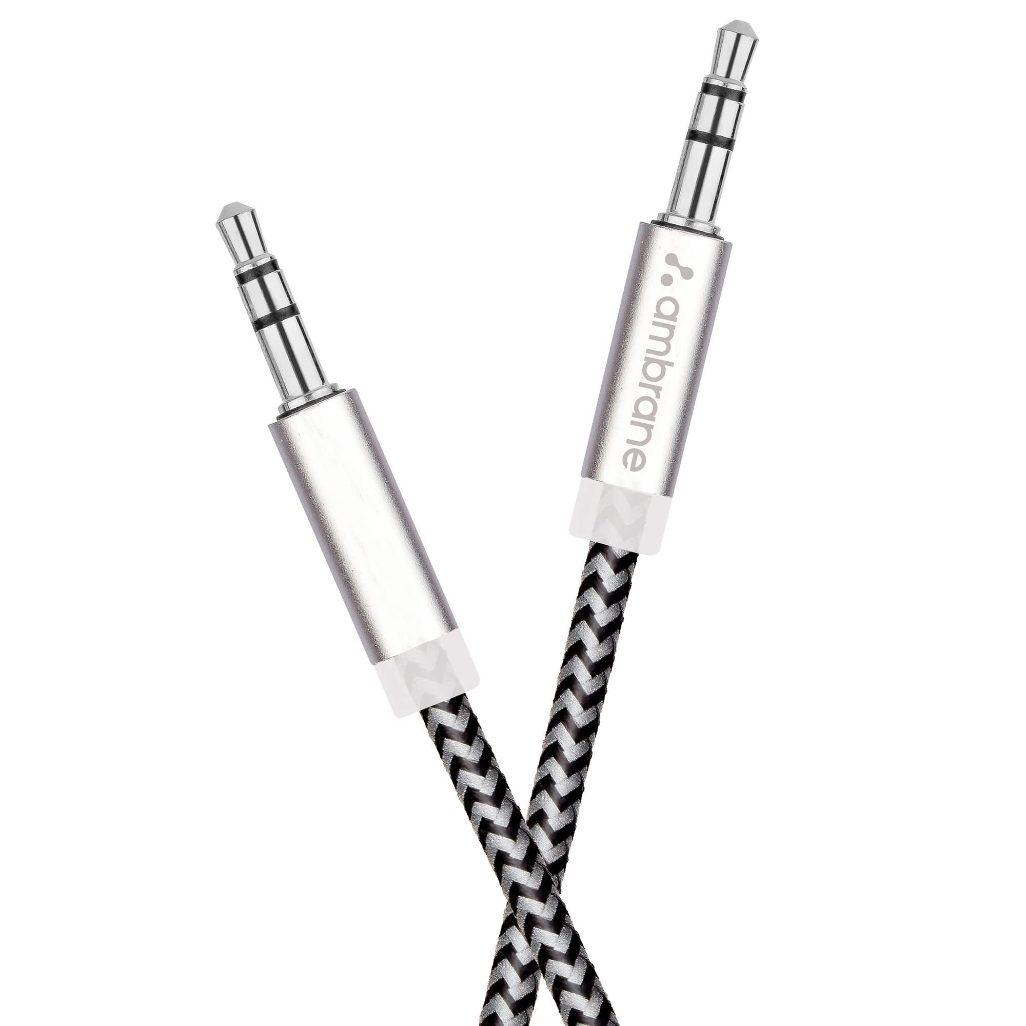 Ambrane Unbreakable 3.5mm Male to Male AUX Stereo Audio Cable for Smartphone, 1.5 Meter (5 Feet)  (ABCAX10, Black & Grey)
