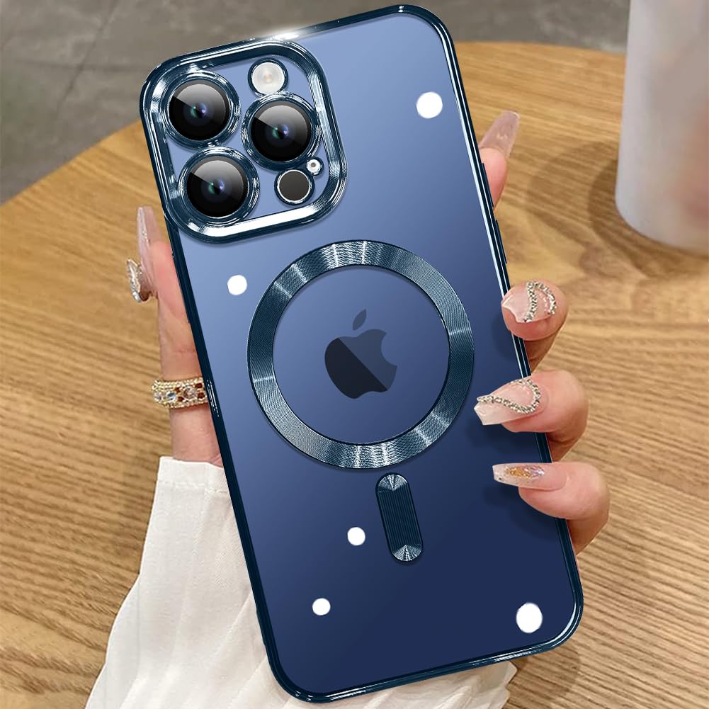 Ziye Magnetic Case For Iphone 15 Pro Case [Compatible With Magsafe] Full Camera Protection Clear Plating Luxury Cover For Women